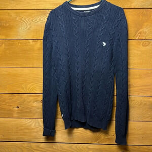 Canterbury of New Zealand Mens Navy blue sweater Sm cable knit soft emblem warm